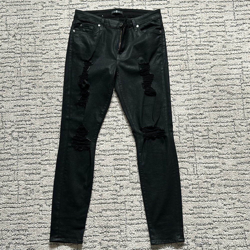 Seven distressed coated skinnies